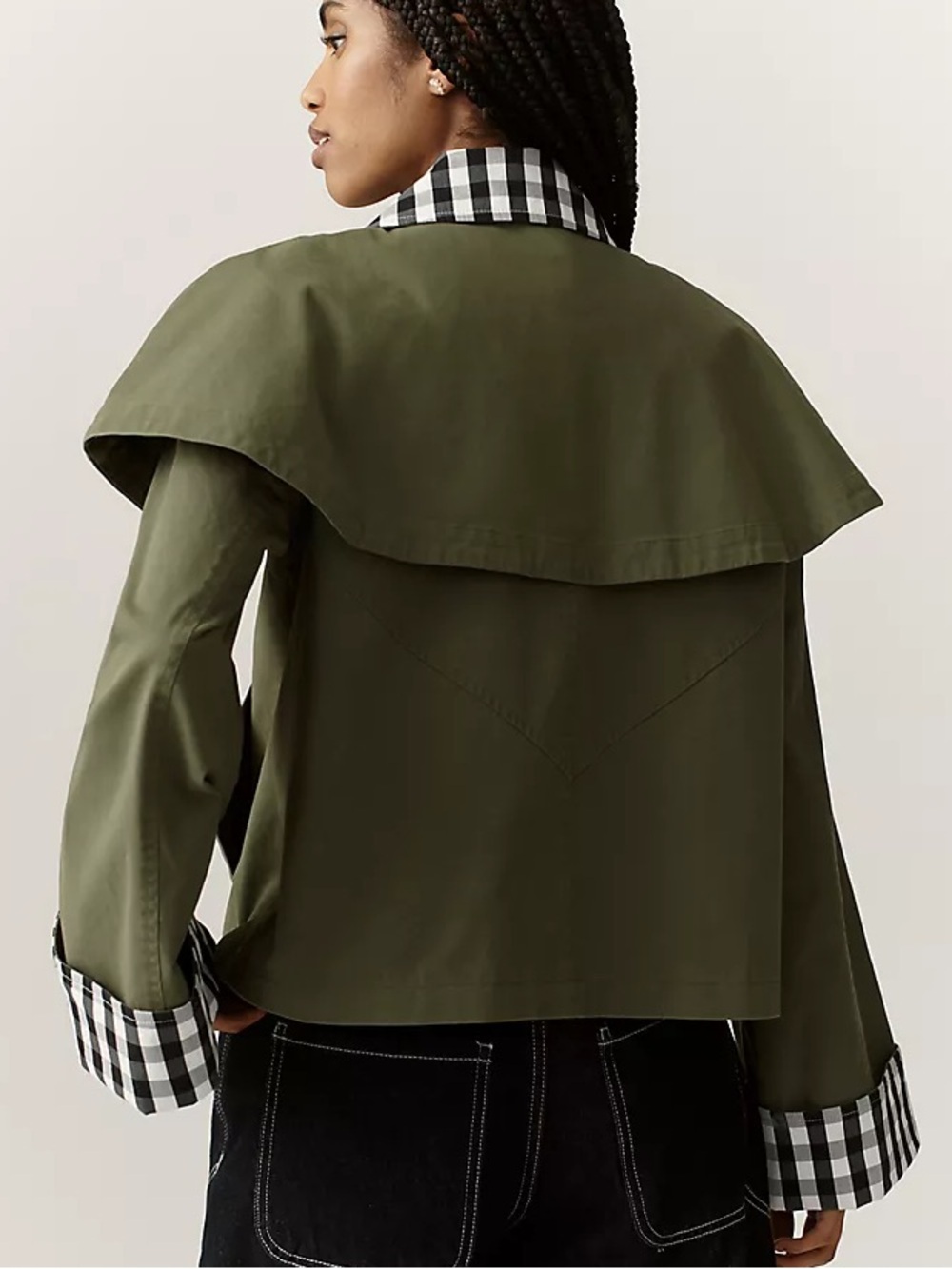 π AVEC LES FILLES Gingham Trim Cape Jacket S - Picture 4 of 8